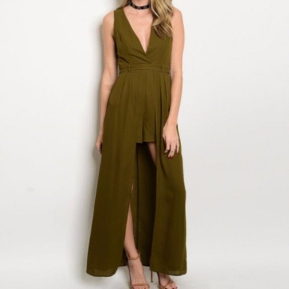 OLIVE GREEN JUMPSUIT / ROMPER WOMENS PANTS - Picture 1 of 2
